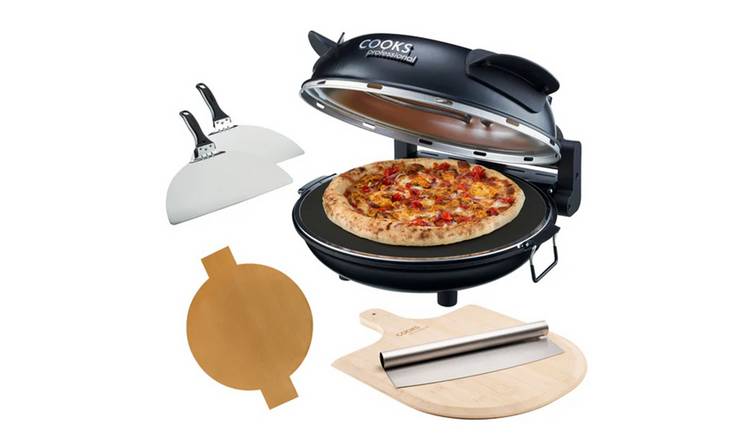 Cooks Professional Electric Pizza Oven Set with Board, Cutter & Paddles - Black