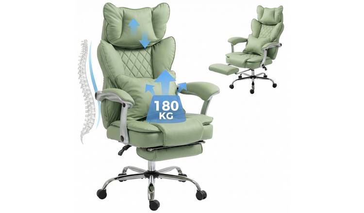 HOMCOM 180kg Big and Tall PU Leather Desk Chair - Light Green