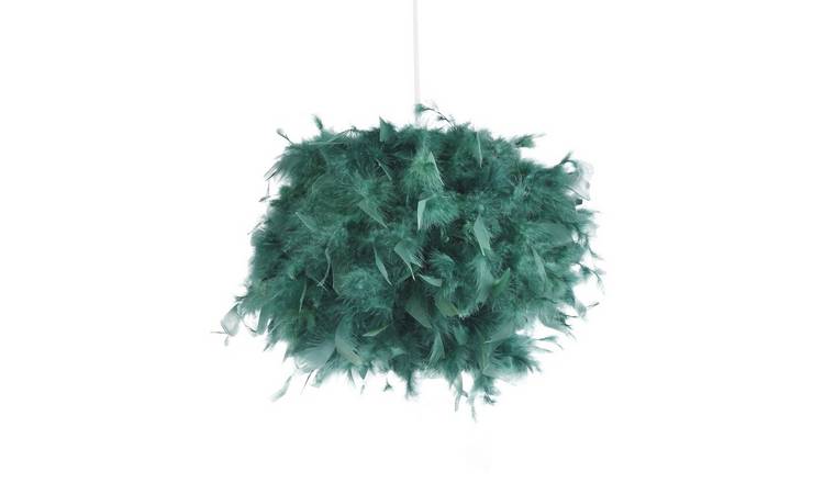 Happy Homewares Dark Green Genuine Feather Decorated Pendant Shade - 25cm