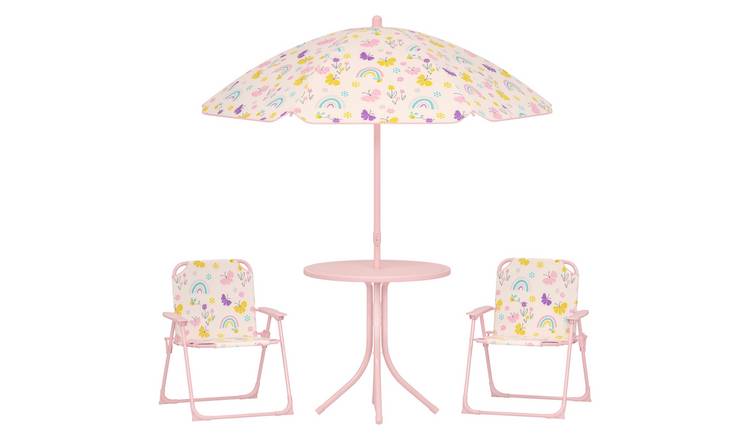 AIYAPLAY Rainbow Adjustable Parasol 2 Chairs Picnic Table Kids Set - Pink