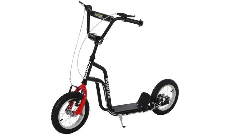 HOMCOM Kids 12 Inch Rubber Tyre Adjustable Dual Brake Kick Scooter – Black