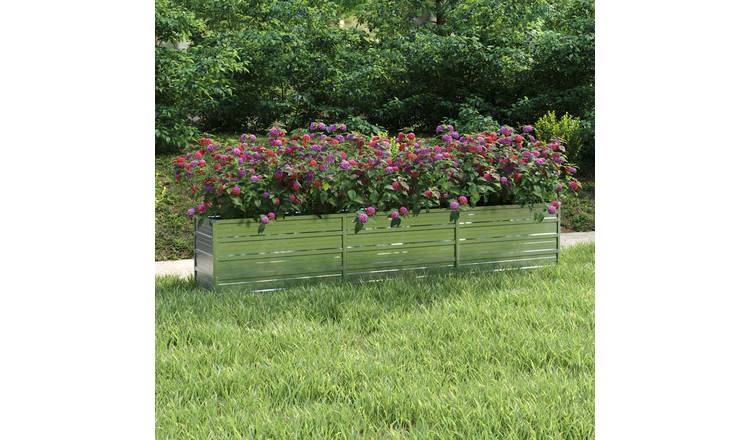 Walplus Galvanised Steel Raised Garden Bed - Silver - 240 x 40 x 45 cm