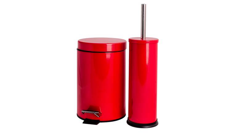 Harbour Housewares Round Toilet Brush & Bin Set - Red