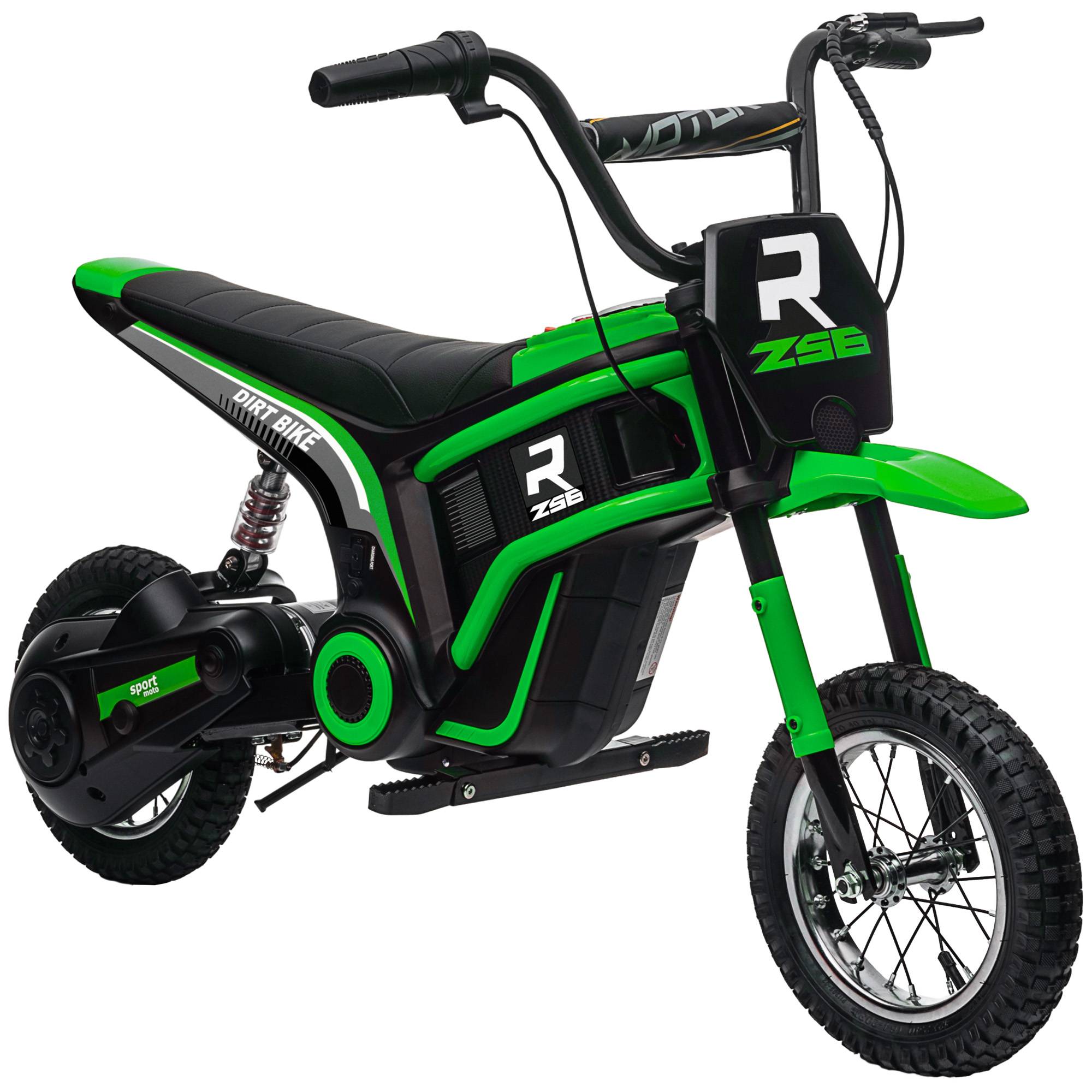 HOMCOM 24V 350W Ages 8 to 12 Years Pneumatic Tyres Ride on Motorbike - Green - Image 1