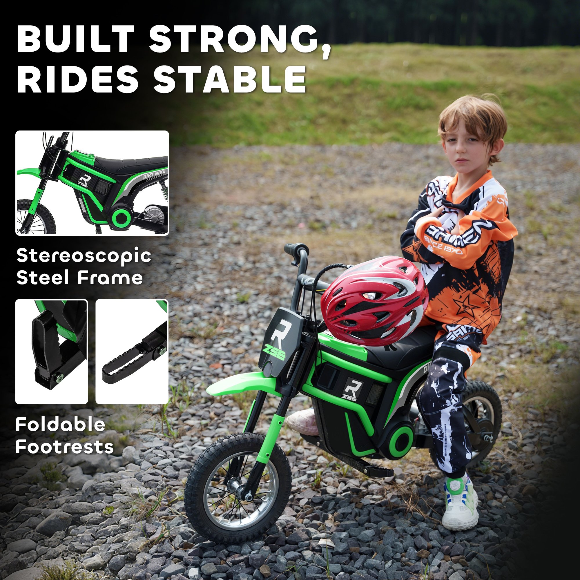 HOMCOM 24V 350W Ages 8 to 12 Years Pneumatic Tyres Ride on Motorbike - Green - Image 5