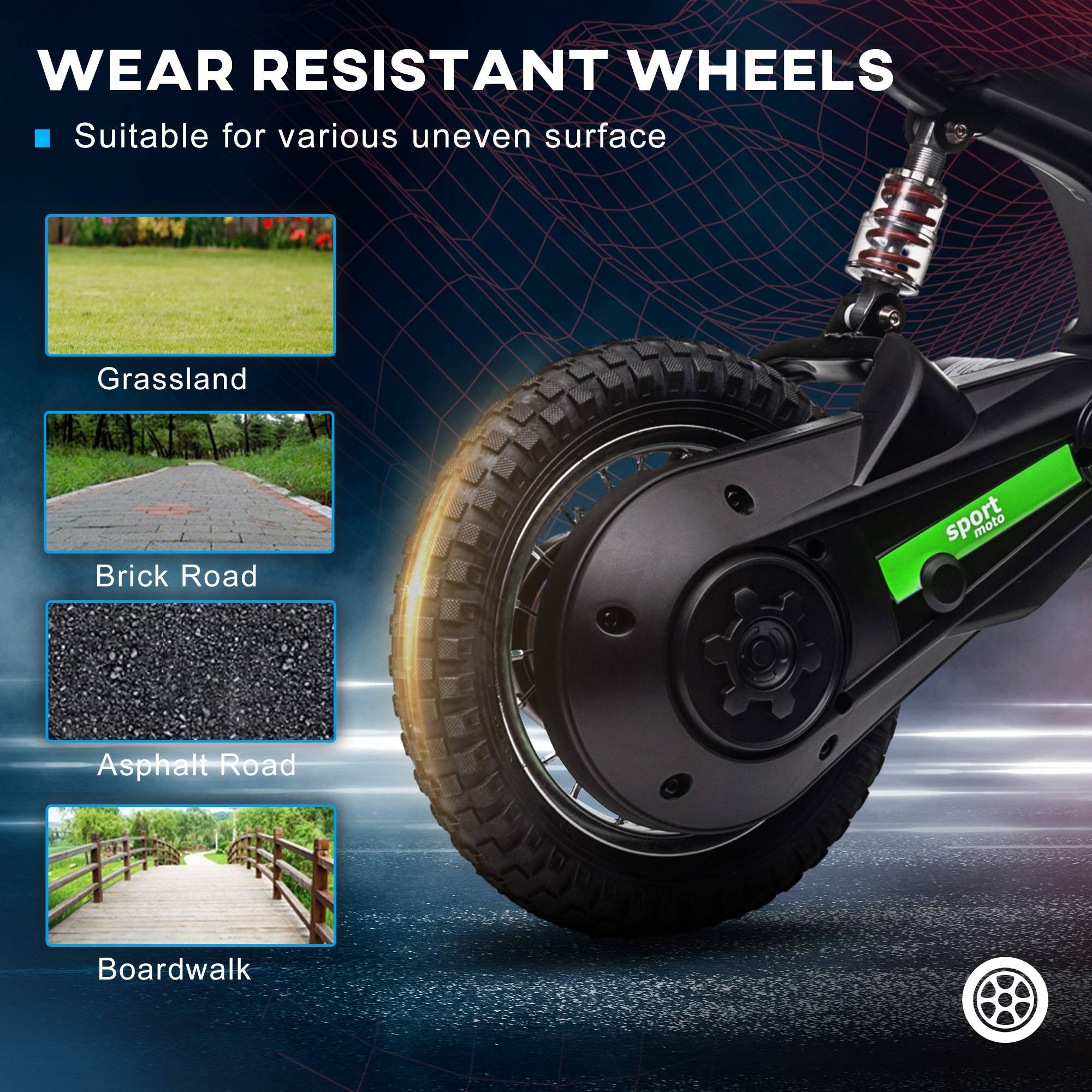 HOMCOM 24V 350W Ages 8 to 12 Years Pneumatic Tyres Ride on Motorbike - Green - Image 6