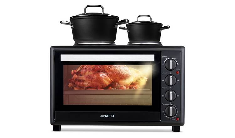 NETTA 45L Mini Oven with Double Hotplates, Grill & 120-Minute Timer