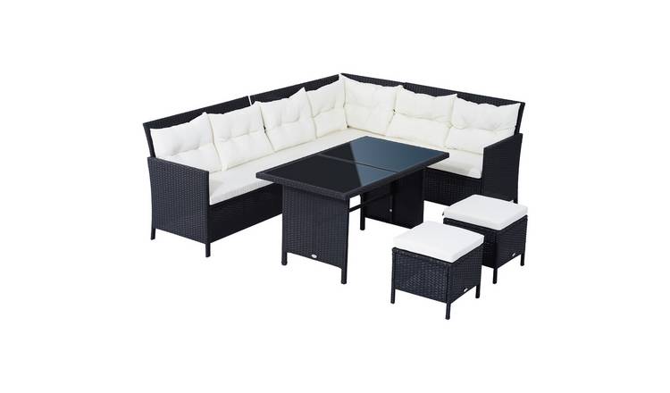 Outsunny 6 Piece 8 Seater Rattan Garden Dining Set - Black