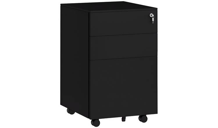 Vinsetto 3 Drawer Vertical Steel Mobile Filing Cabinet - Black