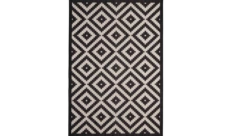 The Rugs Black Ecology Outdoor Indoor Diamond Patio Rug - 80 x 150cm