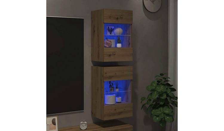 Walplus 2 Piece Wood TV Wall Cabinet - Artisan Oak - 40 x 30 x 60.5 cm
