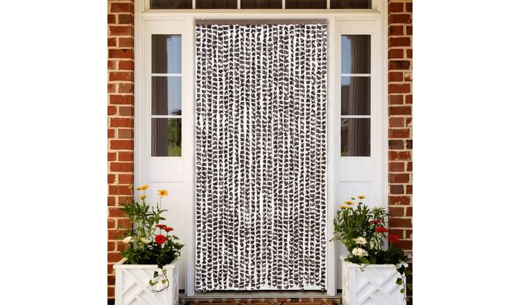 Walplus Chenille Fly Door Curtain - Brown and White - 100 x 200 cm
