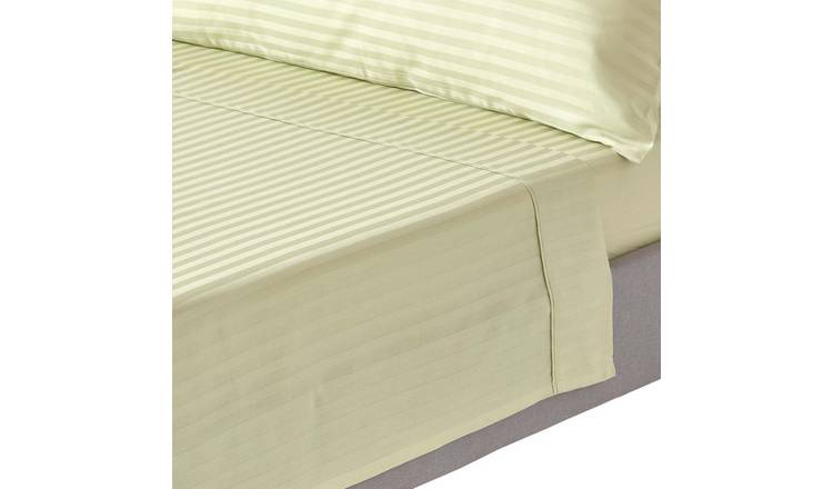 Homesapes Egyptian Cotton Sage Green Satin Stripe Flat Sheet - Double