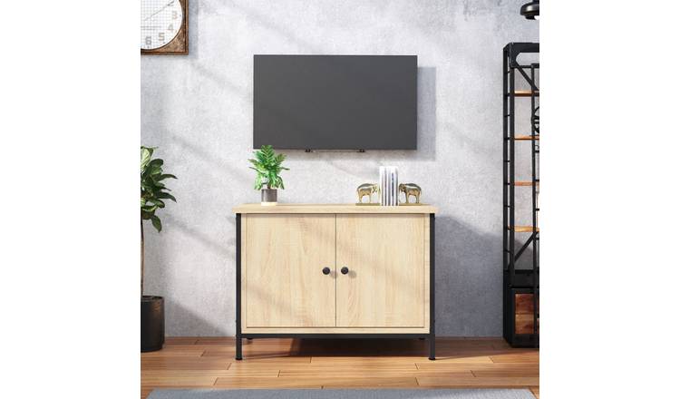 Walplus Engineered Wood TV Cabinet with Doors - Light Oak - 60 x 35 x 45 cm