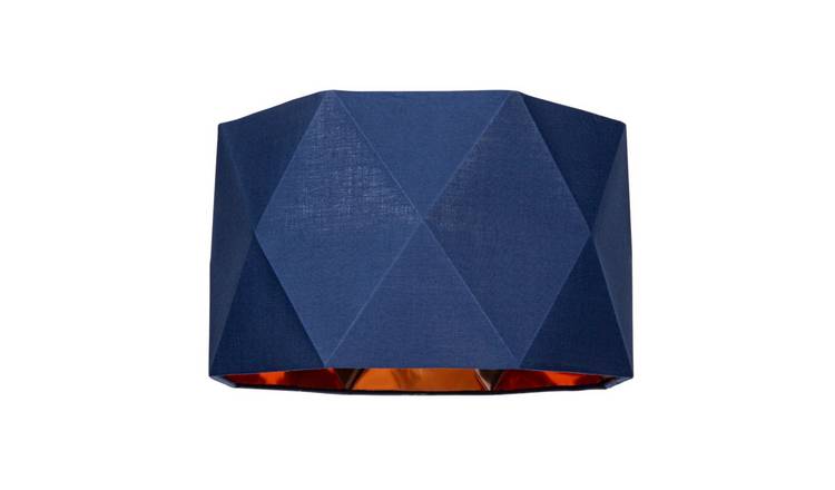 Happy Homewares Navy Blue Cotton Geometric with Brushed Copper Lampshade - 32cm