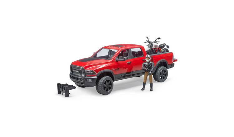 Bruder RAM 2500 Power Wagon with Scrambler Ducati Desert Sled and Driver - Red