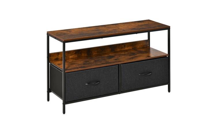 HOMCOM 2 Foldable Linen Drawers TV Stand Cabinet - Rustic Brown
