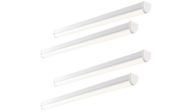 Loops Direct Pack of 4 Steel Emergency Batten Light - Gloss White and Opal