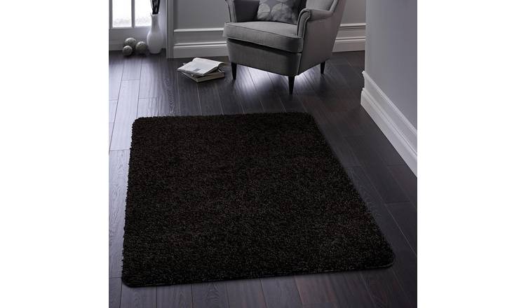 Mega Flooring Black Shaggy Plain Rug - 60 x 100cm