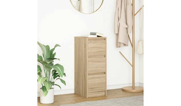 Walplus Engineered Wood 3 Drawer Sideboard - Light Oak - 29.5 x 34 x 76 cm