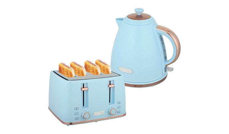 HOMCOM Kettle and 4 Slice Toaster Set with Auto Shut Off - Light Blue