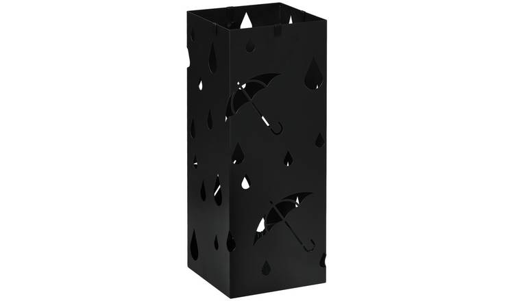 HOMCOM Square Steel Umbrella Stand with 4 Hooks - Black