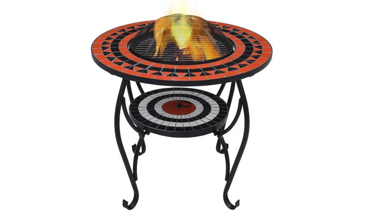 Walplus Steel Mosaic Fire Pit Table and - Terracotta and White - 68 x 68 x 60 cm