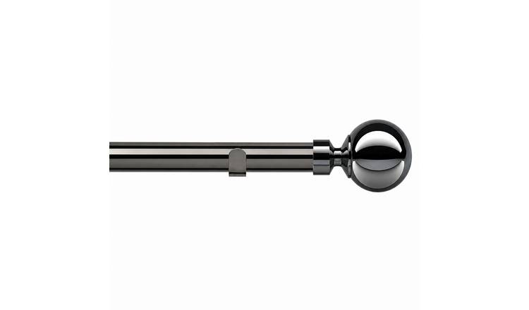 New Edge Blinds 28mm Polished Graphite Ball Fixed Eyelet Curtain Pole - 70cm