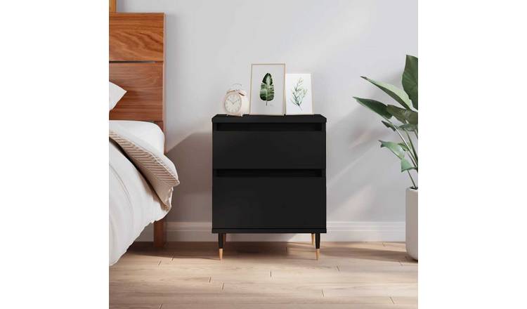 Walplus 1 Drawer Engineered Wood Bedside Cabinet - Black - 40 x 35 x 50 cm