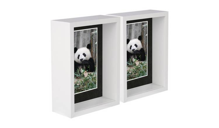 Nicola Spring 3D Deep Box Photo Frames - 5x7" with Mount - White - Set of 2