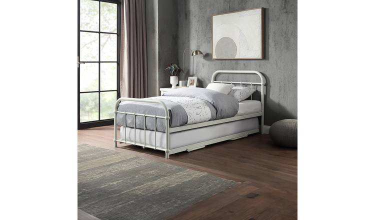 Slumberworks Tewin Vintage Metal Single Bed Frame with Trundle – White
