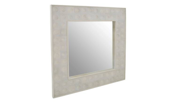Orsina Satara Cream Finish Mango Wood Square Wall Mirror – White