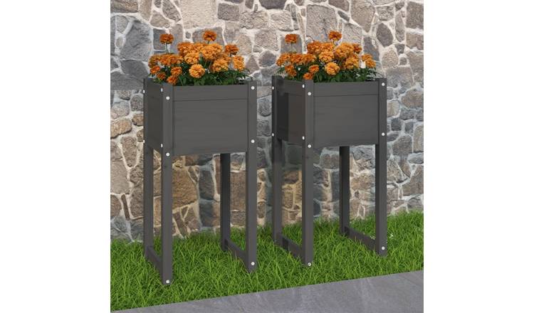 Walplus Pack of 2 Wood Garden Planter - Grey - 40 x 40 x 81 cm