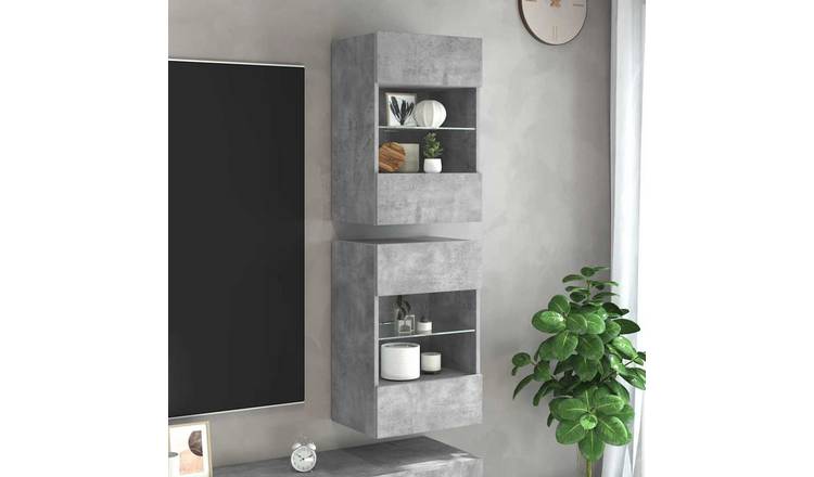 Walplus 2 Piece Wood TV Wall Cabinet - Concrete Grey - 40 x 30 x 60.5 cm