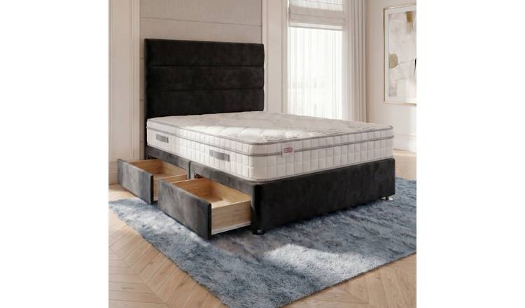 Somnior Regent Velvet Small Single 2 Draw Pocket Mattress Divan Bed Set - Black