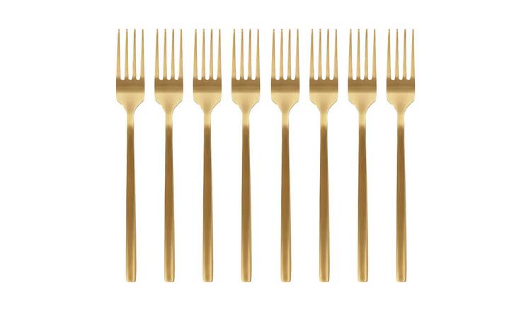 Argon Tableware Stainless Steel Dinner Forks - Gold - Pack of 8