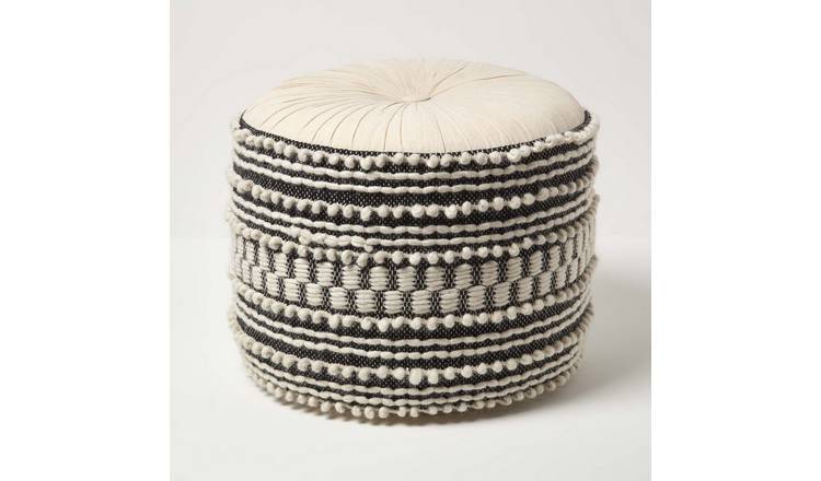 Homescapes Priya Macrame Boho Pouffe – Cream & Black