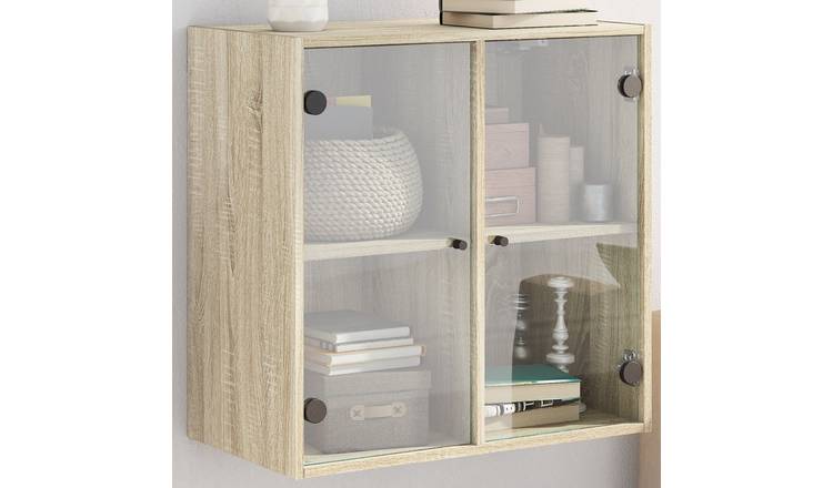 Walplus Engineered Wood Glass Door Wall Cabinet - Light Oak - 68 x 37 x 68.5 cm