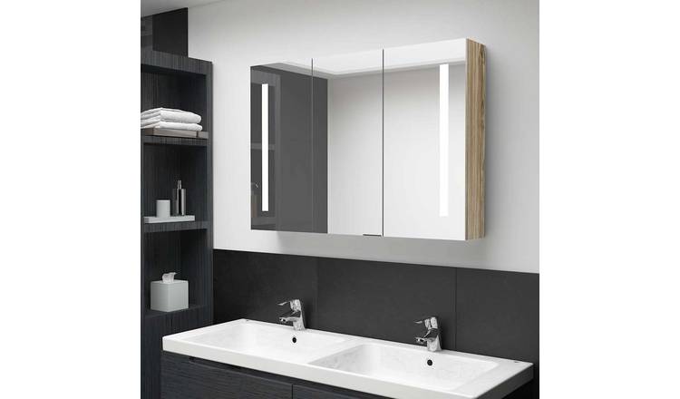 Walplus LED MDF Bathroom Mirror Cabinet - Oak - 89 x 14 x 62 cm