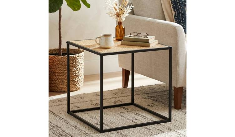 Orsina Depok Rattan and Metal Square Side Table – Black
