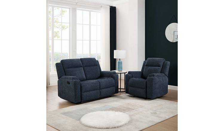 Furniture Online Orka Manual Recliner Chenille 1+2 Seater Sofa Set - Blue