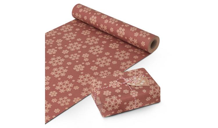 Kraft & Co 44.5cm x 25m Christmas Kraft Wrapping Paper Roll - Burgundy Snowflake