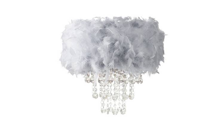 Happy Homewares Grey Feather with Transparent Acrylic Pendant Shade - 32cm
