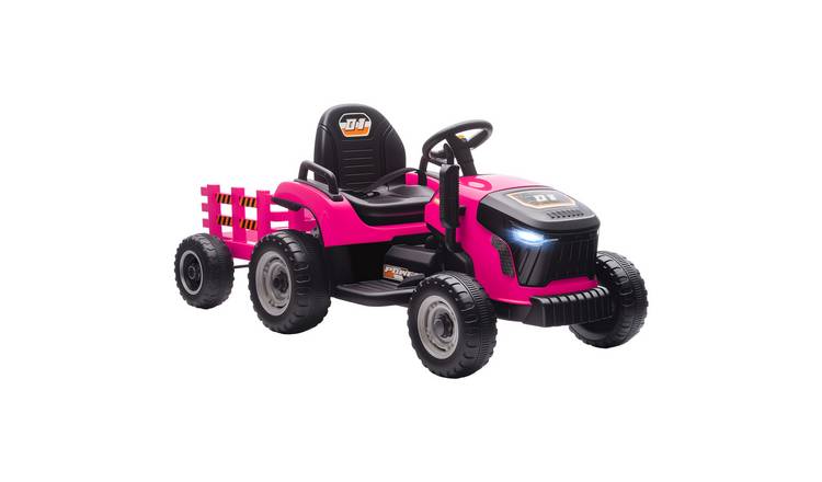 AIYAPLAY 12V 3 to 8 Years Remote Control Ride On Tractor with Trailer – Pink
