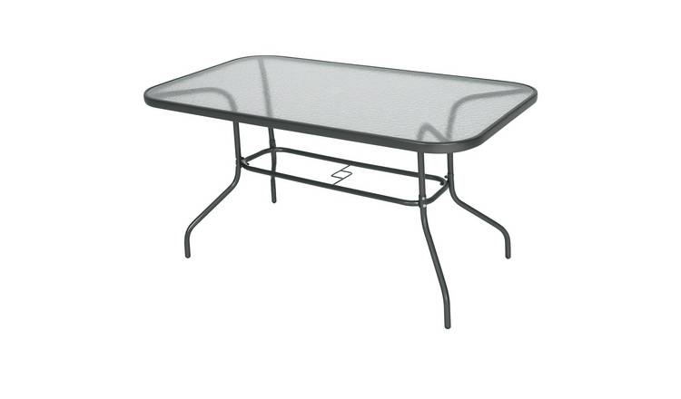 Outsunny Garden Dining Table with Glass Top and Metal Frame - Charcoal Grey