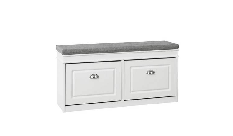 SoBuy 2 Flip Drawer Slim Shoe Storage Bench - White