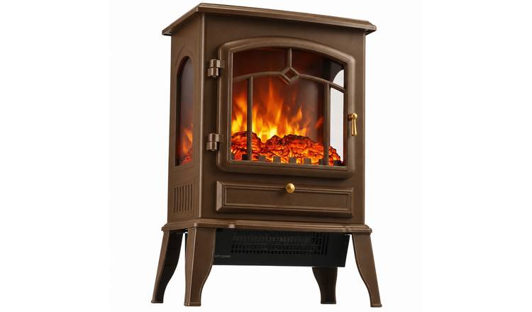 HOMCOM Electric Fireplace Stove with 3D Realistic Flame Log - Brown