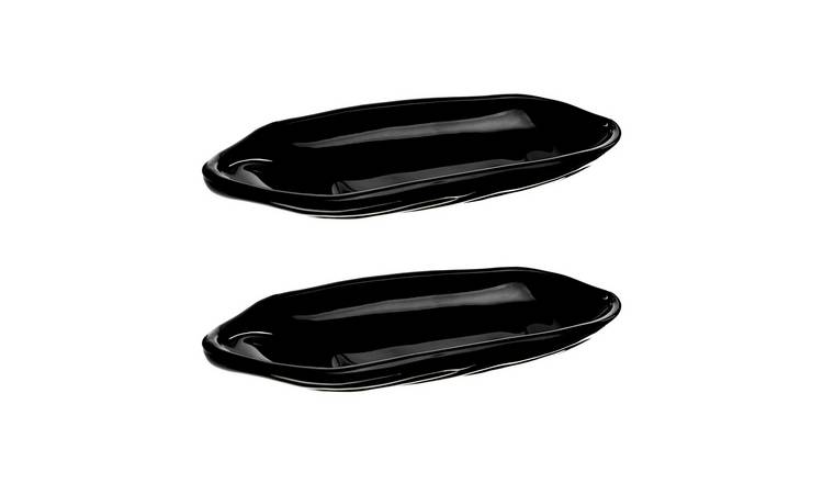Orsina Vidrio Set of 2 Corn On The Cob Glass Dishes - Black