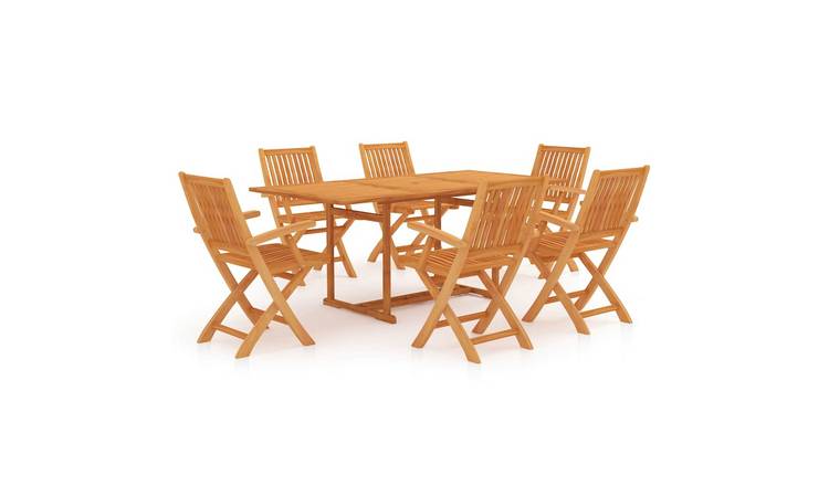 Walplus 7 Piece Teak Wood Folding Garden Dining Set - Brown - 180 x 90 x 75 cm