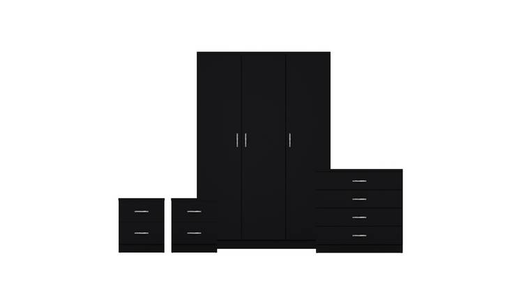 Vida Designs Riano Bedroom Set (Bedsides, 4 Drawer Chest, 3 Door Wardrobe)-Black